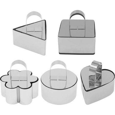 Lot de 5 cercles à pâtisserie en acier inoxydable - Moules à dessert - Moules à mousse de 7,5 x 7,5 cm en acier inoxydable avec tige de poussée et anneaux de cuisson - Idéal pour la pâtisserie maison (1/5)
