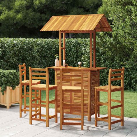 Ensemble Table de bar + 4 Chaises de bar de jardin - Table Haute avec 4 Tabourets Bois d'acacia solide BV464039 - BonneVie (1/5)