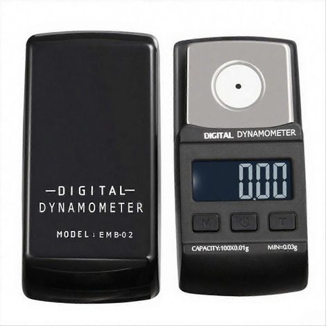 Kleiner, tragbarer digitaler Dynamometer für Plattenspieler, mit LCD-Bildschirm und Abtastnadel, aus schwarzem Metall. (1/5)