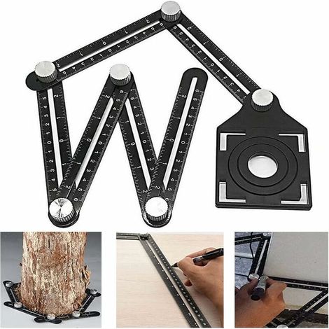 Upgraded Version Multi Angle Ruler Adjustable Fold Aluminum Alloy Angleizer Template Tool Drill Guide Opening Ceramic Tile Hole Punch Locator Set for DIY Builders Carpenters Craftsmen Construction