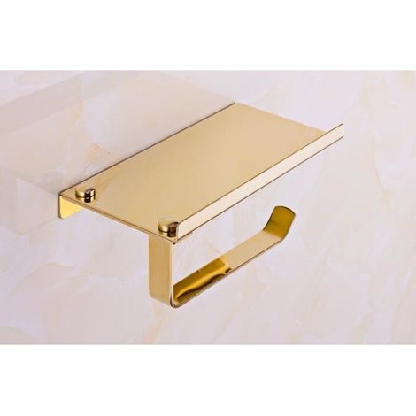 Porte-rouleau de papier toilette - Doré - Acier inoxydable - Avec porte téléphone - Accessoires salle de bain (1/2)