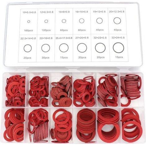Assorted Fiber Washers, 600 Pcs Kit of Red Steel Paper Fiber Flat Washers, Assorted Insulation Gaskets (1/4)