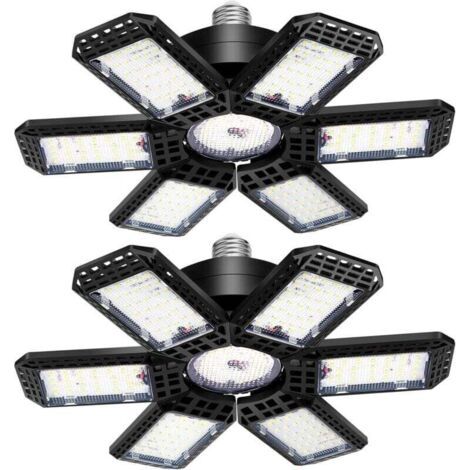Confezione da 2 luci LED per garage, 45W 4500LM, plafoniere LED per garage con 6+1 pannelli regolabili per cantina, fienile, magazzino, soffitta, illuminazione per garage, supporto attacco E26/E27