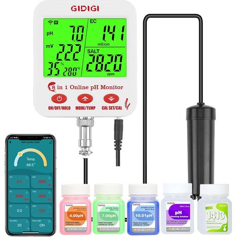 Moniteur de pH, EC et ppm pour l'eau, testeur de pH Wi-Fi pour hydroponique (1/5)