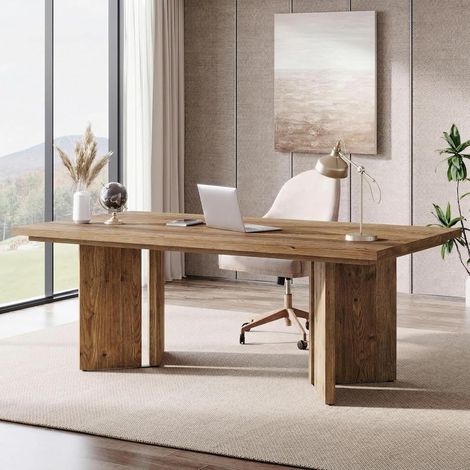 Tribesigns 63-inch Executive Desk, Farmhouse Home Office Computer Workstation with Spacious Tabletop, Rustic Writing Table Study Desk for Office, Study