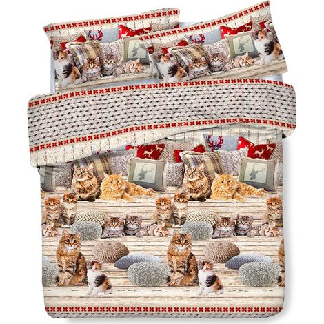 HOUSSE DE COUETTE CAT Oreillers en pur coton Cm. 250x200