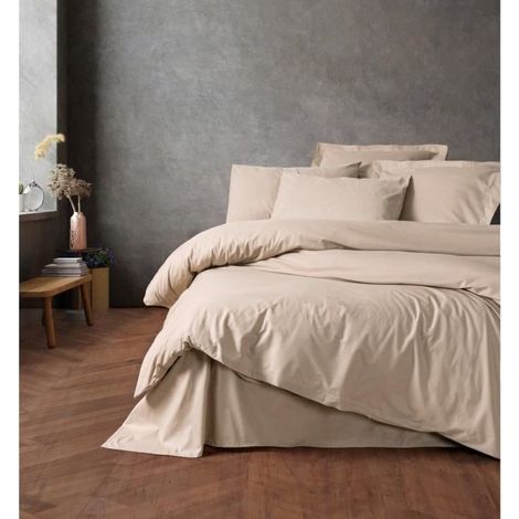 Parure de lit - 1 housse de couette 220 x 240 cm + 2 taies d'oreiller 60 x 60 cm - 100 % coton renforcé - Beige (1/4)