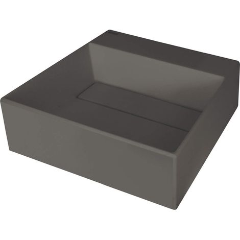 Vasque à poser en granit avec plan de robinetterie et cache-main anthracite métallique 40x40 cm - Sofyro