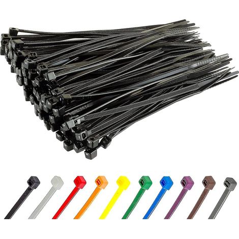Lange, robuste silberne Kabelbinder, 370 mm x 4,8 mm, 100er-Packung, aus hochwertigem Nylon, 100 mm x 2,5 mm Reißverschluss, schwarz