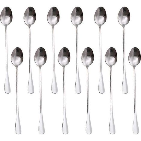 Lot de 12 cuillères à long manche pour thé glacé, café et crème glacée, en acier inoxydable, pour mélanger les cocktails.