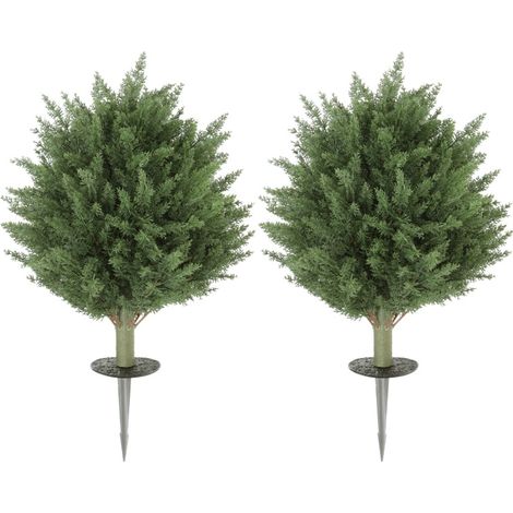 Set de 2 plantas artificiales de ciprés UV resistentes, 387 hojas, con estaca, Ø40 x 60 cm, verde (1/5)