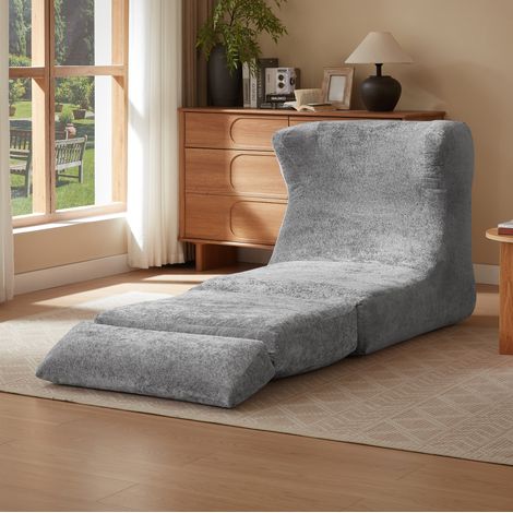 Sillón relax convertible 210x90x86 cm gris, forma envolvente, espuma y tejido afelpado MEUBLIV (1/5)