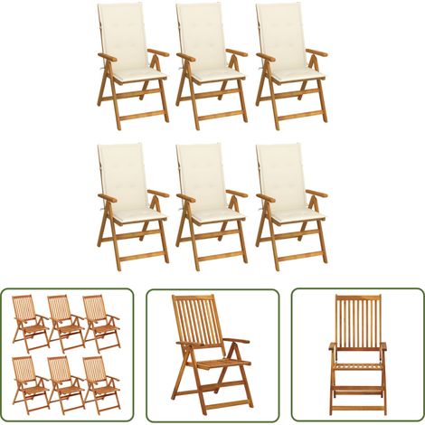 The Living Store Chaises pliables de jardin lot de 6 avec coussins Bois d'acacia - Chaise De Jardin - Fauteuil De Jardin - Mobilier De Jardin - Set De Chaises De Jardin - Chaises Pliantes (1/5)