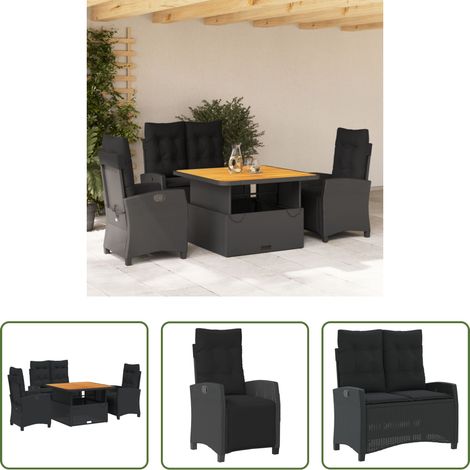 Gartenbank - 4-tlg. Garten-Essgruppe mit Kissen Schwarz Poly Rattan (1/5)