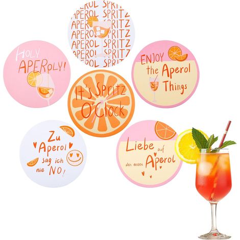 Dessous de verre JeiibrZui - 10 x 10 cm - Lot de 6 - Motif orange avec messages humoristiques pour terrasse et fêtes (1/5)