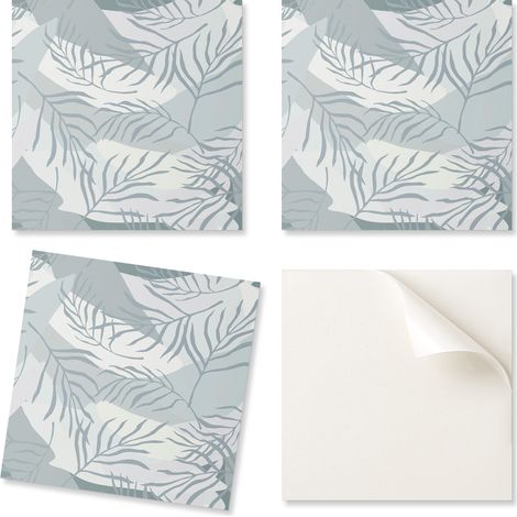 Juego de baldosas de vinilo autoadhesivas con estampado de hojas tropicales, 4x50x50 cm.