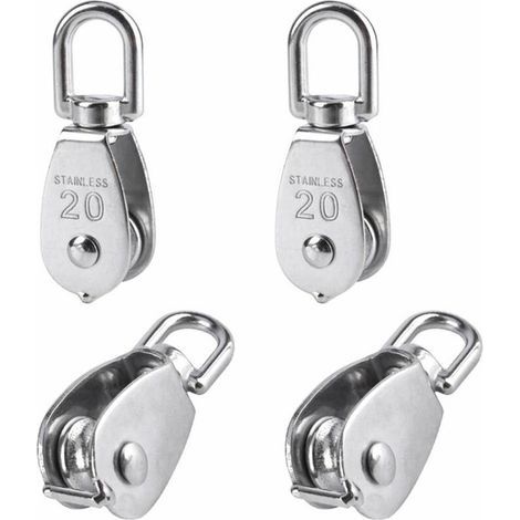 Set di 4 pulegge singole da 20 mm in acciaio inox 304, portata 75 kg - Argento (1/5)