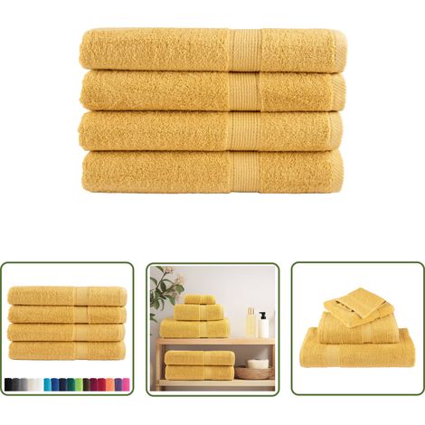 The Living Store Premium-Handtücher SOLUND 4 Stk. Gold 100x200 cm 600 g/m² - Baumwolle - Handtücher - Badezimmertextilien - Strandtuch - Badetuch (1/5)