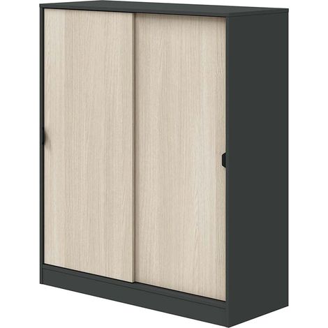 Garderobe 2 Türen Resana, Schlafzimmer Schrank 4 Regalböden, 40x119h cm Schwarz