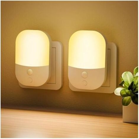 2er-Set Nachtlichter mit Dämmerungssensor, 5 Helligkeitsstufen, Ein/Aus/Auto-Modus, 3000K warmweißes Nachtlicht für Flur, Schlafzimmer, Küche, Wohnzimmer, Badezimmer, 0,3W (1/5)