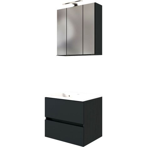 Waschplatz-Set 60 cm inkl. LED Spiegelschrank ARLON-03 matt grau BxHxT 60x200x55 cm (1/5)