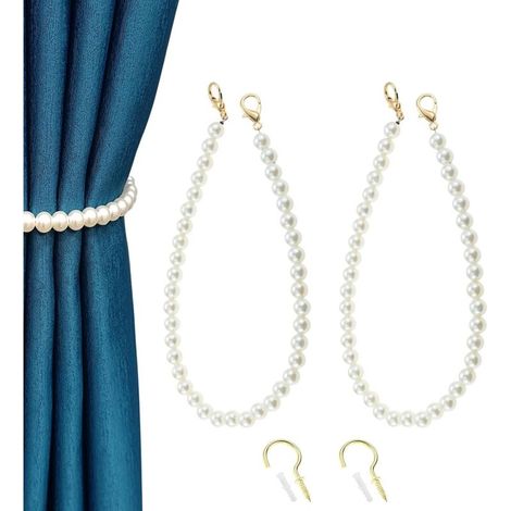 Lot de 2 embrasses de rideaux en ABS nacré Blanc 41 cm Diamètre 1 cm (1/5)