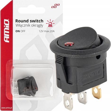 Interrupteur à bouton rond, 12 V 20 A, marche/arrêt, rétroéclairage rouge, AMIO-03961 (1/5)