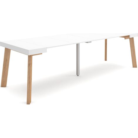 Skraut Home - Table console extensible, Console meuble, 260, Pour 12 personnes, Pieds en bois, Style moderne, Blanc (1/5)