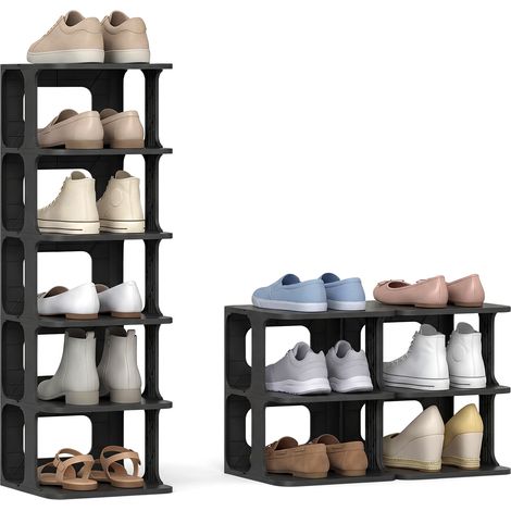COSTWAY 6-Tier Stackable Shoe Rack Plastic Entryway Shoe Storage Shelf-Black (1/5)