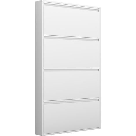 Weißer Metall-Schuhschrank mit 4 Klappschubladen, wandmontiert, platzsparend (1/5)