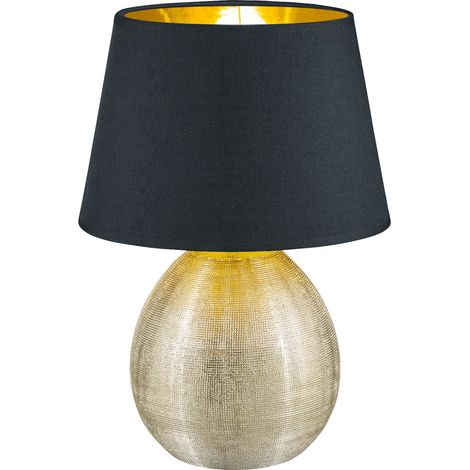Lampe à poser dorée et noire – Abat-jour textile – Douille E27 – Puissance 60W max – Hauteur 35cm – R50631079 – Reality Leuchten (1/5)