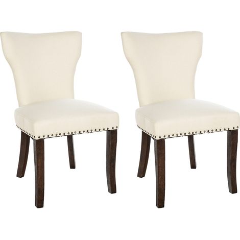 Set 2 sedie sala da pranzo con bottoni decorativi in tessuto panna e gambe in legno testa di moro 100001589