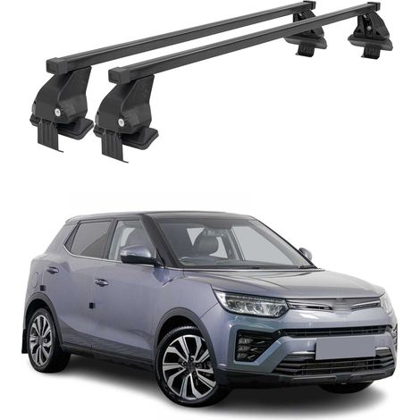 OMAC Dachträger Querträger Stahl für Ssangyong Tivoli 2015-2023 – Abschließbar – City-Crash-getestet – DIN 75302:2019 – ISO/PAS 11154:2006 – Max. 50 kg Schwarz (1/5)