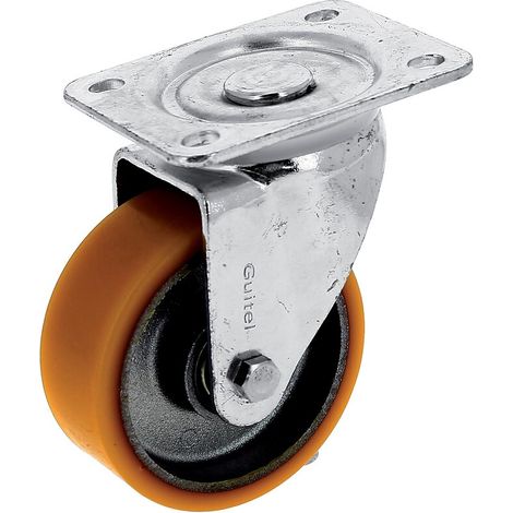 Roulette pivotante sur platine roue althane charges moyennes Fortainer. diamètre 100 mm. charge 200 kg - GUITEL-POINT M