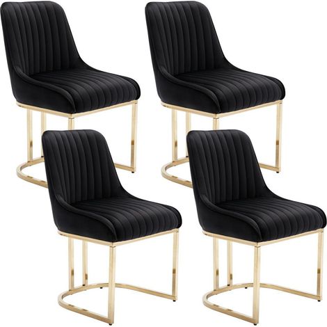 Esszimmerstühle 4er Set Samt Schwarz mit Metallbeinen, gepolstert (1/5)