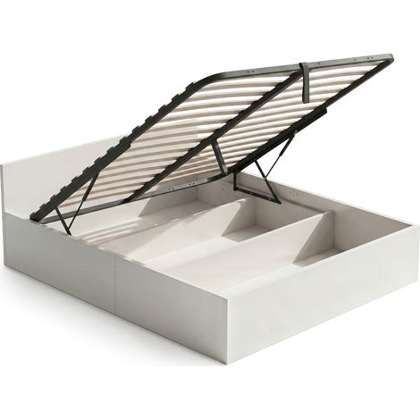 Letto con contenitore 160x200 cm rete sollevabile in metallo Bianco (1/5)