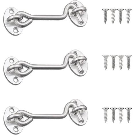 (Argenté)Verrous de Porte à Crochet et Loquet à Œil en Acier Inoxydable Robuste - 3Pcs - Blanc et Argenté (1/4)