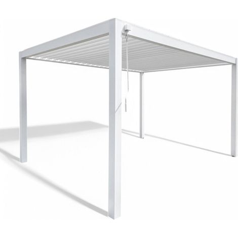 Pergola bioclimatica 3x3 in alluminio con doppia lamella frangisole orientabili e resistenti a tutte le intemperie - Bianco