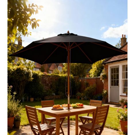 Outsunny Sonnenschirm für den Garten, gerader, sechseckiger Doppeldach-Sonnenschirm, große Ausführung, Ø 2,5 x 2,3 m (Höhe), schwarzes Bambusholz