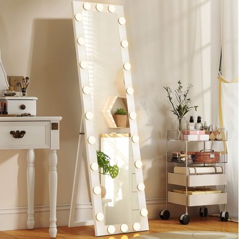 Specchio da terra LED 150 x 40 cm con 24 lampadine, 3 luci, bianco (1/5)