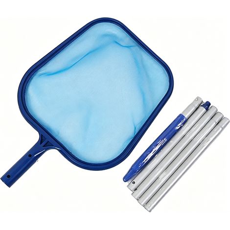Épuisette professionnelle – Filet à mailles fines – Manche aluminium réglable – 5 raccords – Retient feuilles, insectes, résidus – Pour piscine, jardin, spa – Eau limpide – Bleu (1/4)