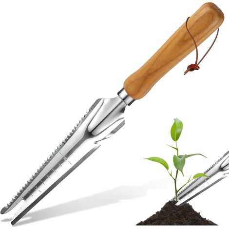 1 - Désherbeur Manuel - Outil De Jardinage - Acier Inoxydable Et Bois - Pour Désherber Transplanter Creuser - Jardin Extérieur - Naturel - 30x5cm (1/5)