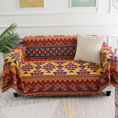 Double Face Couvertures Coton Tissé Jetés De Lit avec Gland Motif Géométrique Bohême Style Ethnique Vintage Décorative Jeté De Canapé Couvre-Lit Couverture De Camping Tapisserie Nappes Tapis (1/5)