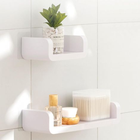 Étagere Murale Étagère Flottante Blanche cm Tablette sans Perçage pour Salle de Bain Cuisine 17/32 2 pcs Plastique Blanc (1/4)
