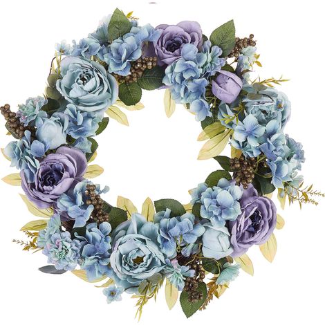 Guirnalda para puerta azul flor artificial decorativa hecha a mano redonda 50 cm decoración de pared mesa estilo rústico Galdar (1/5)