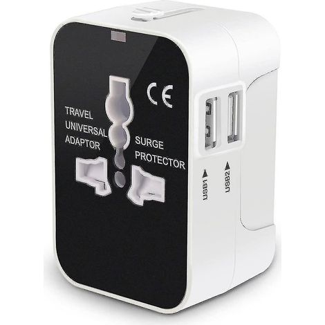 Universeller All-in-One-Netzadapter mit zwei USB-Ladeanschlüssen, international erhältlich – Weiß (1/5)