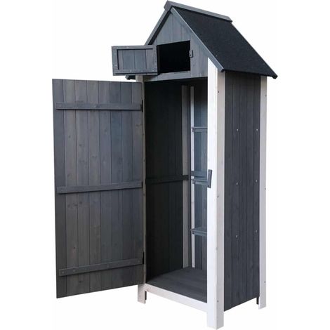 Armario Multiusos para Jardín Gardiun Kylie Gray 54x77x179 cm en Madera con Puerta Abatible Cubierta Asfáltica (1/4)