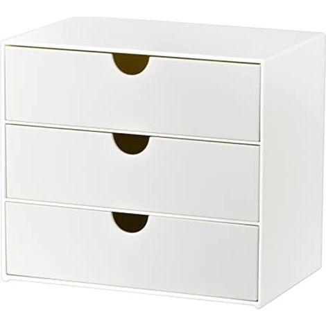 Organizzatore per trucchi, scatola portaoggetti creativa con tre cassetti, organizer per la cura della pelle, 17 x 11 x 15 cm, bianco (1/5)