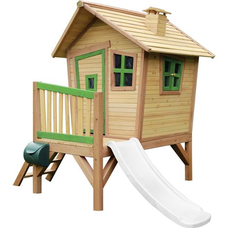 Axi Robin Maison Enfant Avec Toboggan Blanc  Aire De Jeux Pour L'Extérieur En Marron & Vert  Maisonnette / Cabane De Jeu En Bois Fsc