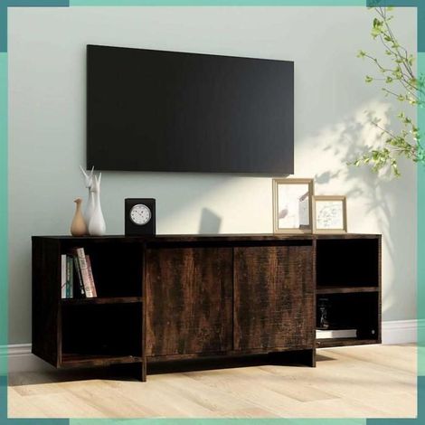 Meuble TV - 813053 - chêne fumé - 130 x 35 x 50 cm - bois d'ingénierie (1/5)